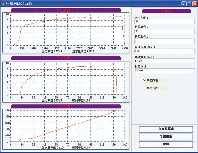 压力容器/气瓶爆破试验机爆破压力曲线图 压力容器/气瓶爆破试验机爆破压力曲线图