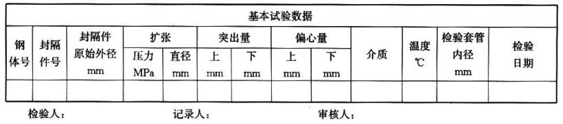 表 A.1 扩张式封隔器根基检验数据表 表 A.1 扩张式封隔器根基检验数据表
